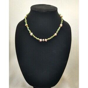 Turquoise And Pink Conch Shell Necklace W/925 Silver Bead Approx 17"